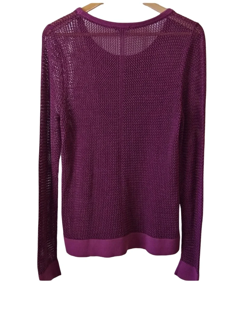 Lucky Brand Magenta Purple Cotton Blend Fishnet Open Weave Soft Knit Sweater